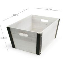 Large Rect Wooden Crate White Wash with Black