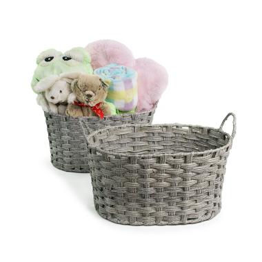 woven oval storage bin grey 2 tone tp145 1 handles bowls