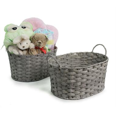 woven oval storage bin grey 2 tone tp145 1 handles bowls