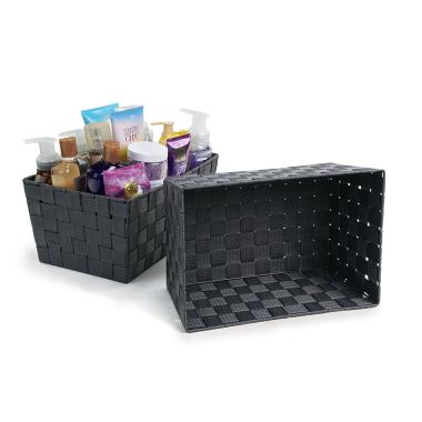 woven strap basket rectangle single medium dark grey tp80 1med