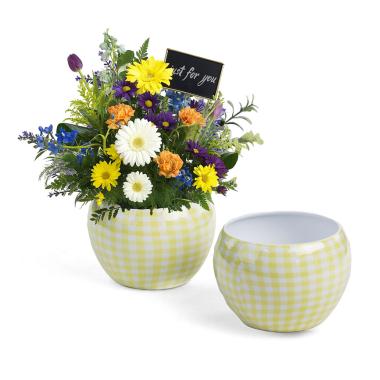 5x4 solid iron metal pot yellow gingham pattern by75 1ghy wholesale