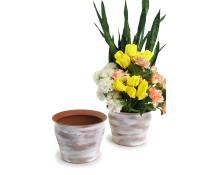 solid spun iron bell shaped terra cotta brushed white finish planter