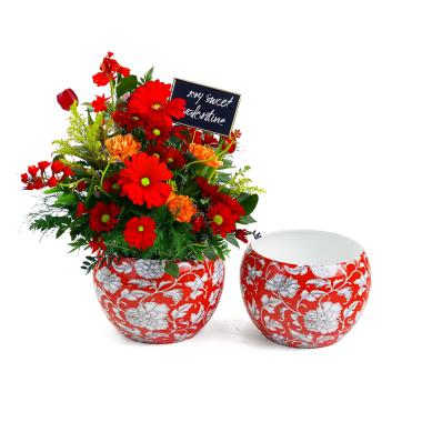 5x4 solid iron metal pot red floral by75 1r wholesale containers