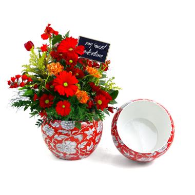 5x4 solid iron metal pot red floral by75 1r wholesale containers