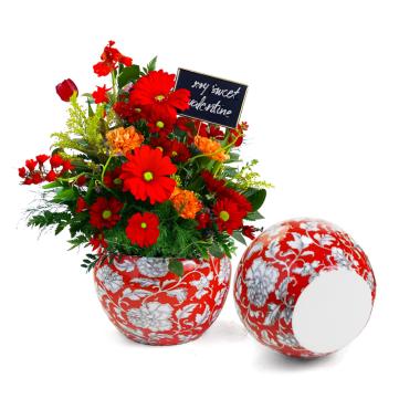 5x4 solid iron metal pot red floral by75 1r wholesale containers
