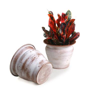 6  solid spun iron bell shaped terra cotta brushed white
