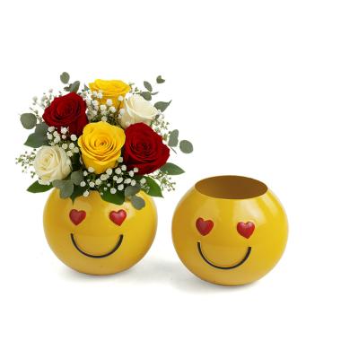 solid iron bowl smiley face golden yellow heart eyes by207 1h