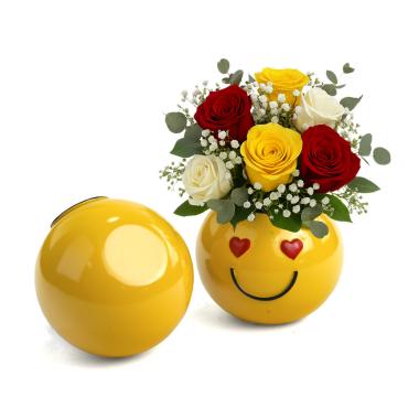 solid iron bowl smiley face golden yellow heart eyes by207 1h