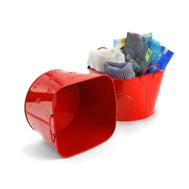 85  metal embossed paw print bucket red by02 1prd wholesale containers