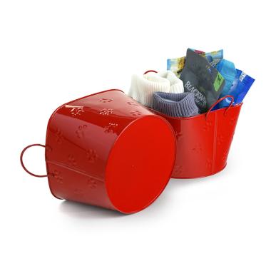 85  metal embossed paw print bucket red by02 1prd wholesale containers