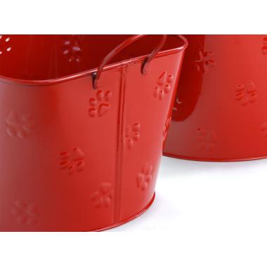 85  metal embossed paw print bucket red by02 1prd wholesale containers