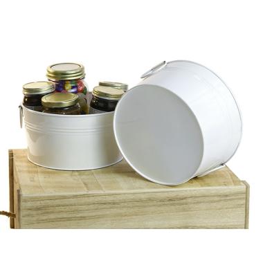 8  round tin tub white by18 1w wholesale metal containers tubs