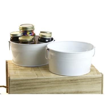 8  round tin tub white by18 1w wholesale metal containers tubs