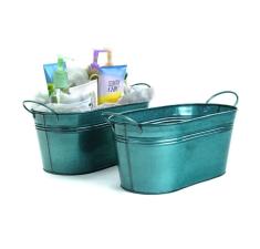 12  oval tin translucent teal tub by14 1ttl wholesale metal containers
