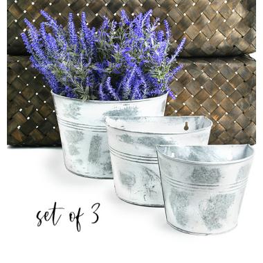 s3 tin half bucket wall basket white wash wy766 3 wholesale metal
