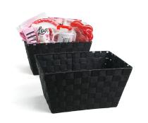 woven strap basket rectangle single large black tp87 1lg handles