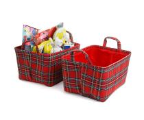 plaid soft fabric storage bin red pf11 1plr handles