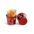 5  tin pot translucent red w embossed white snowflakes