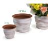 solid spun iron bell shaped terra cotta brushed white finish planter