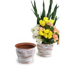 solid spun iron bell shaped terra cotta brushed white finish planter