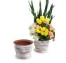 solid spun iron bell shaped terra cotta brushed white finish planter