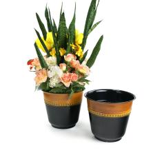 11  embossed solid iron spun planter blackbrown glazed 10 