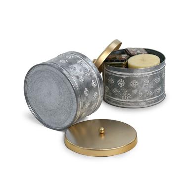 5  metal round box lid embossed petals design by445 1med