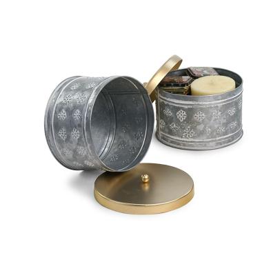 5  metal round box lid embossed petals design by445 1med