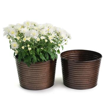 10  metal pot ribbed copper finish by10 1rcp wholesale containers pails