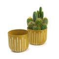 6.25" Solid Iron Spun Pot Yellow with Vertical White Lines