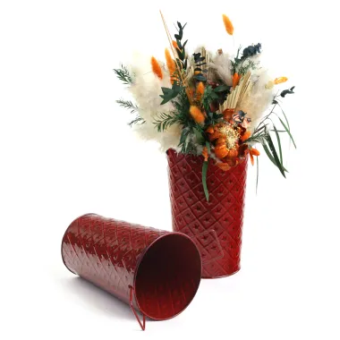 5.5" French Bucket Red Embossed Star with Fixed Handles