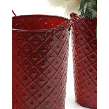 5.5" French Bucket Red Embossed Star with Fixed Handles