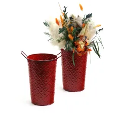 5.5" French Bucket Red Embossed Star with Fixed Handles