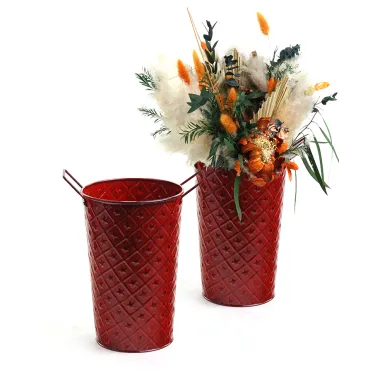 5.5" French Bucket Red Embossed Star with Fixed Handles