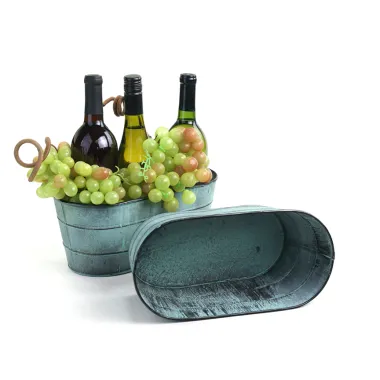 12" Metal Oval Tub Antiqued Green Patina