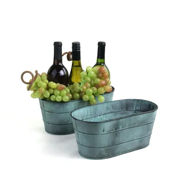 12" Metal Oval Tub Antiqued Green Patina