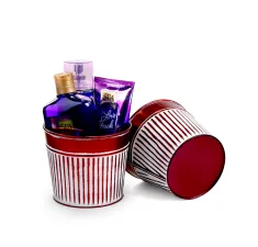 5"  Tin Pot Translucent Red with white vertical ribbing 