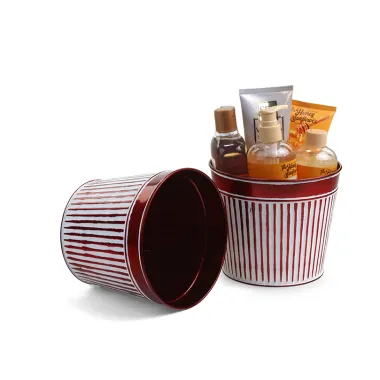 6.5" Tin Pot Translucent Red with Vertical white ribbing