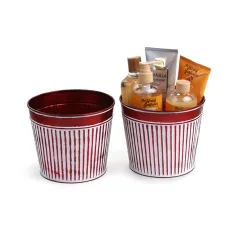 6.5" Tin Pot Translucent Red with Vertical white ribbing
